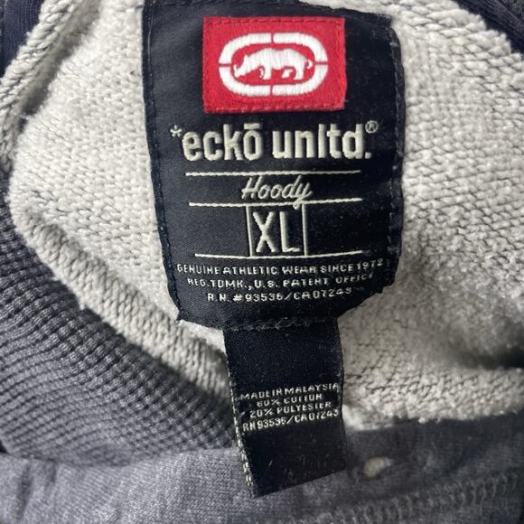 Y2K Ecko Unltd Hoodie XL Gray Rhino Logo Pullover Skater Streetwear Hip Hop Vtg - Picture 3 of 10
